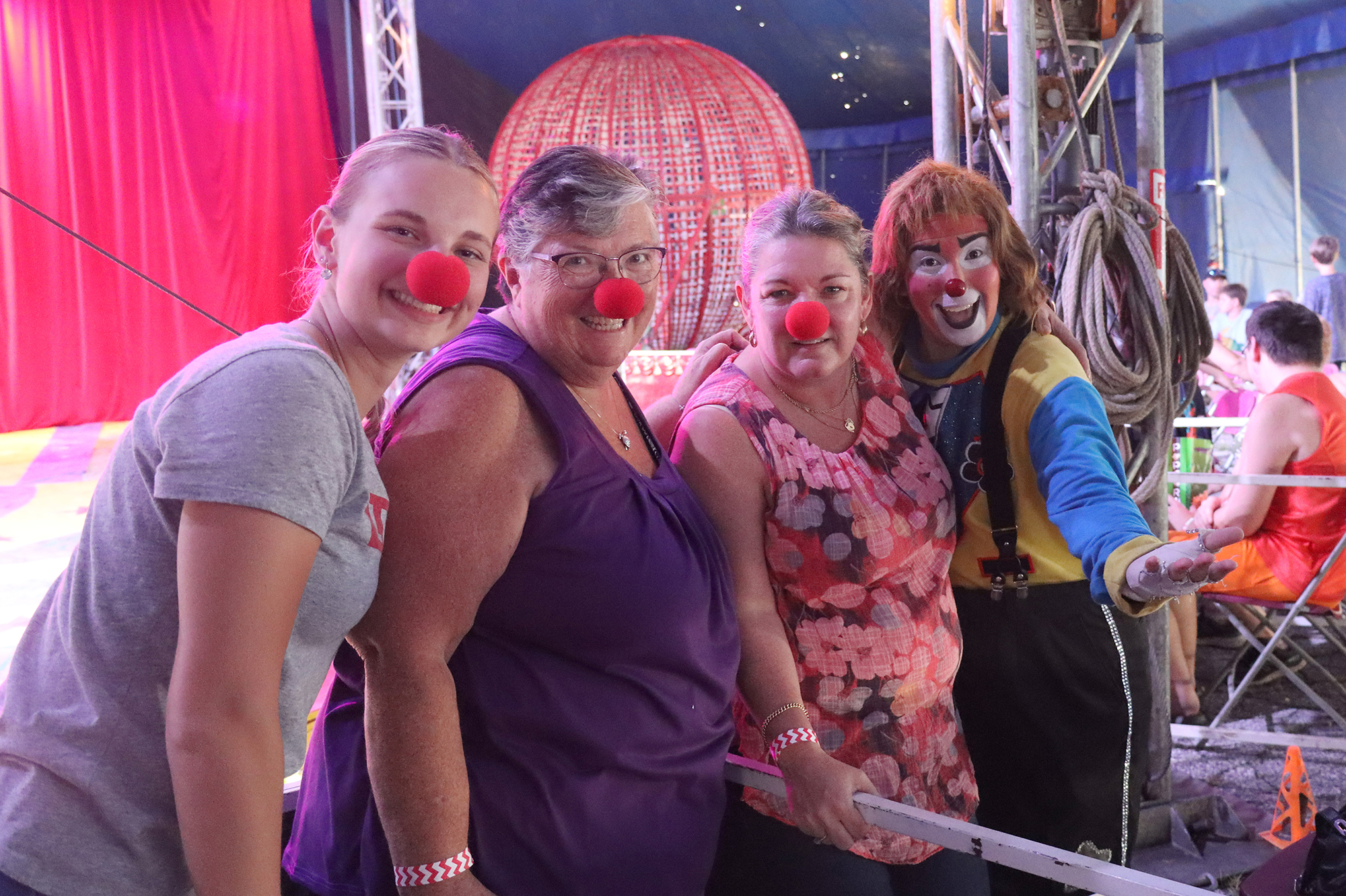 Members of the Leamington Chamber of Commerce met up with one of the Benjamins clowns and got noses of their own.