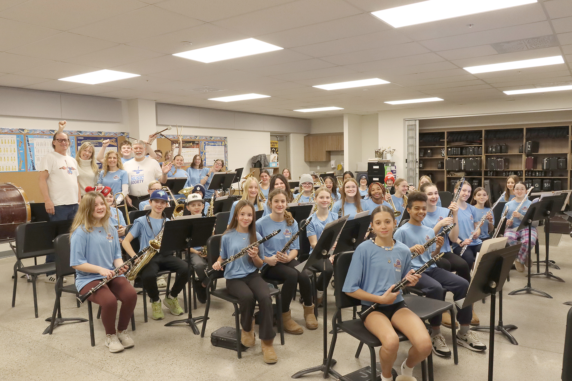 Kingsville Music Society representatives, Michele Law, John Law and Tim Seech, joined Erie Migration’s elementary music teacher/band leader Rebecca Quick and the junior, intermediate and senior band members to present a donation. SUN photo