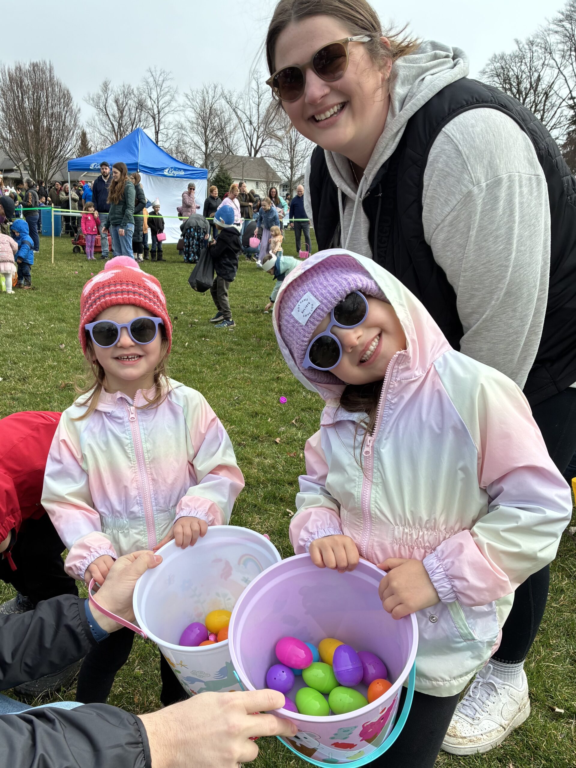 Some slightly swampy grounds didn’t slow down any of the youngsters in the two egg grabbing sessions. Pictured in the photo on the right with their haul after the grab are sisters Reagan on the left and Amelia on the right, along with their mom Amanda Dimenna.