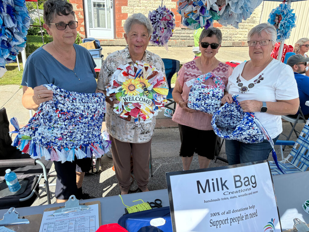 Linda Bishop, Bonnie Lecocq, Suzanne Charbonneau and Kathy Badlin of The Bag Ladies sell handmade crafts at the Cottam Block Party to support the Homelessness Hub in Leamington.