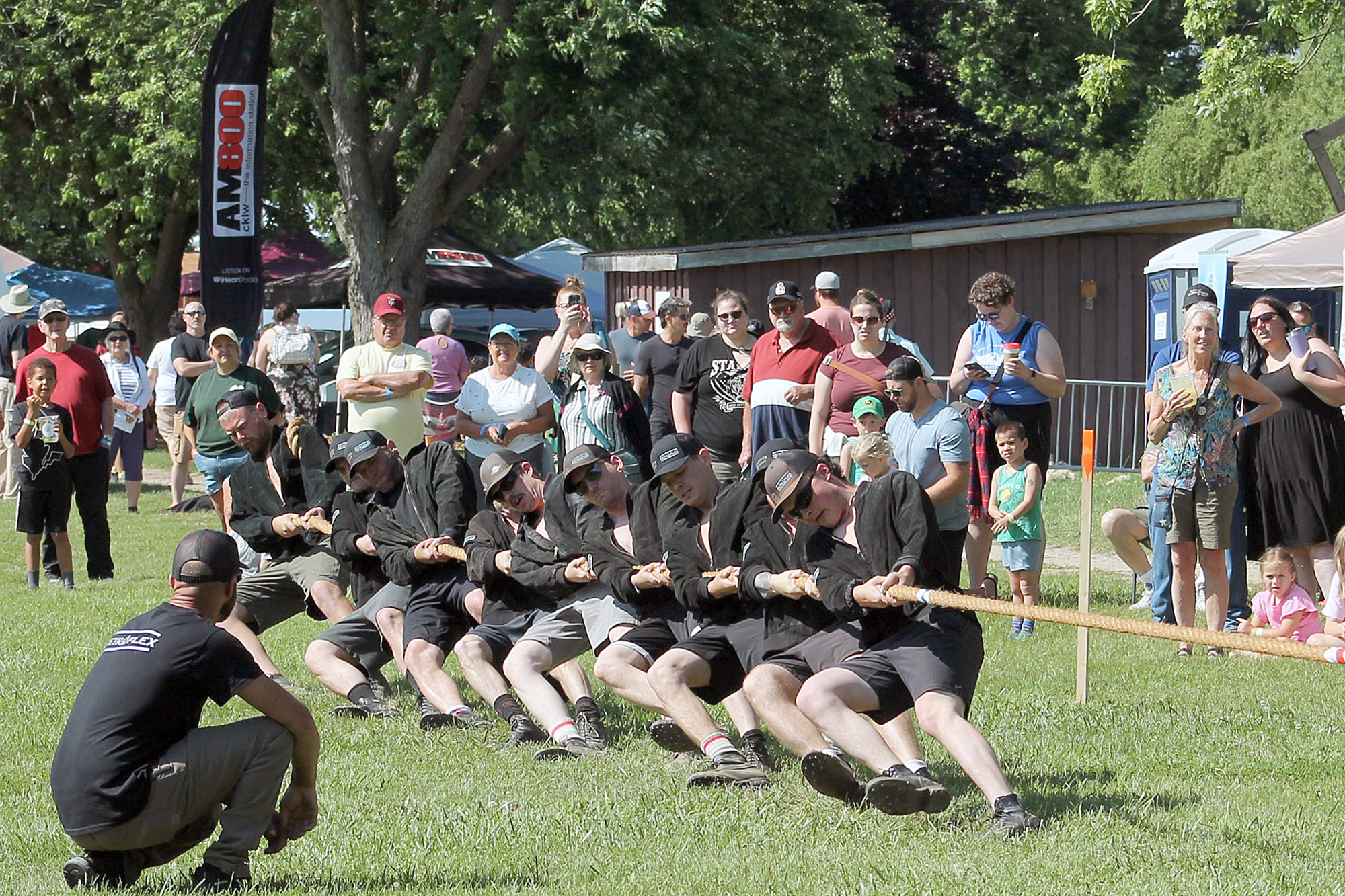 The Falmouth tug of war team from Nova Scotia competes during the Kingsville Highland Games.