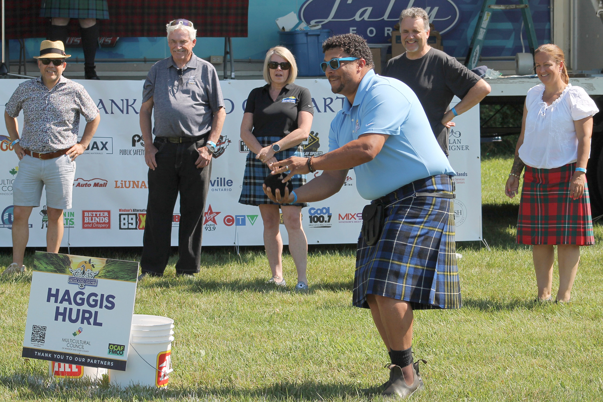 Dennis Rogers competes in the haggis hurl during the Kingsville Highland Games.