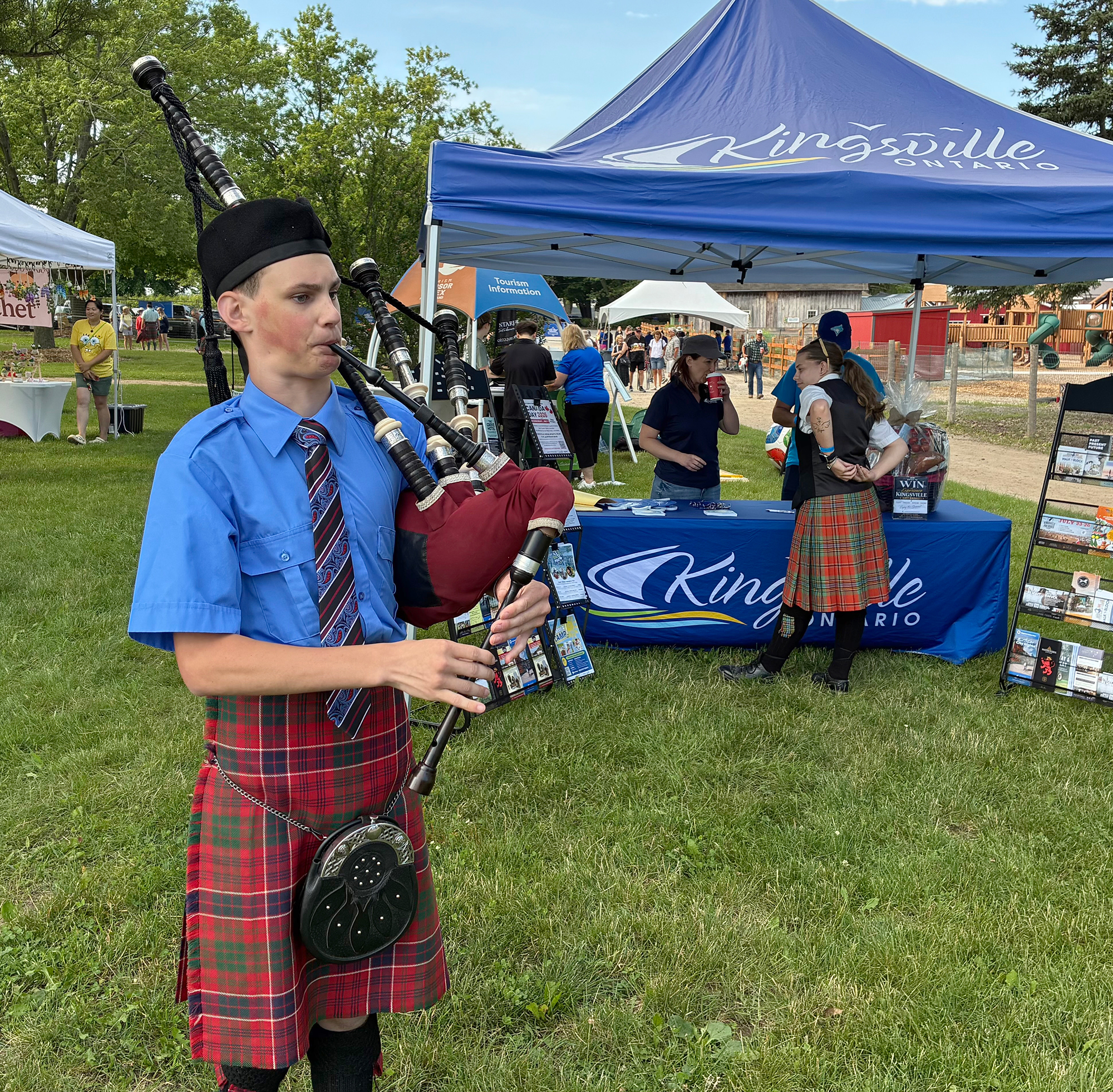 Piper Ian Linch warms up before a team piping competition at the Kingsville Highland Games.