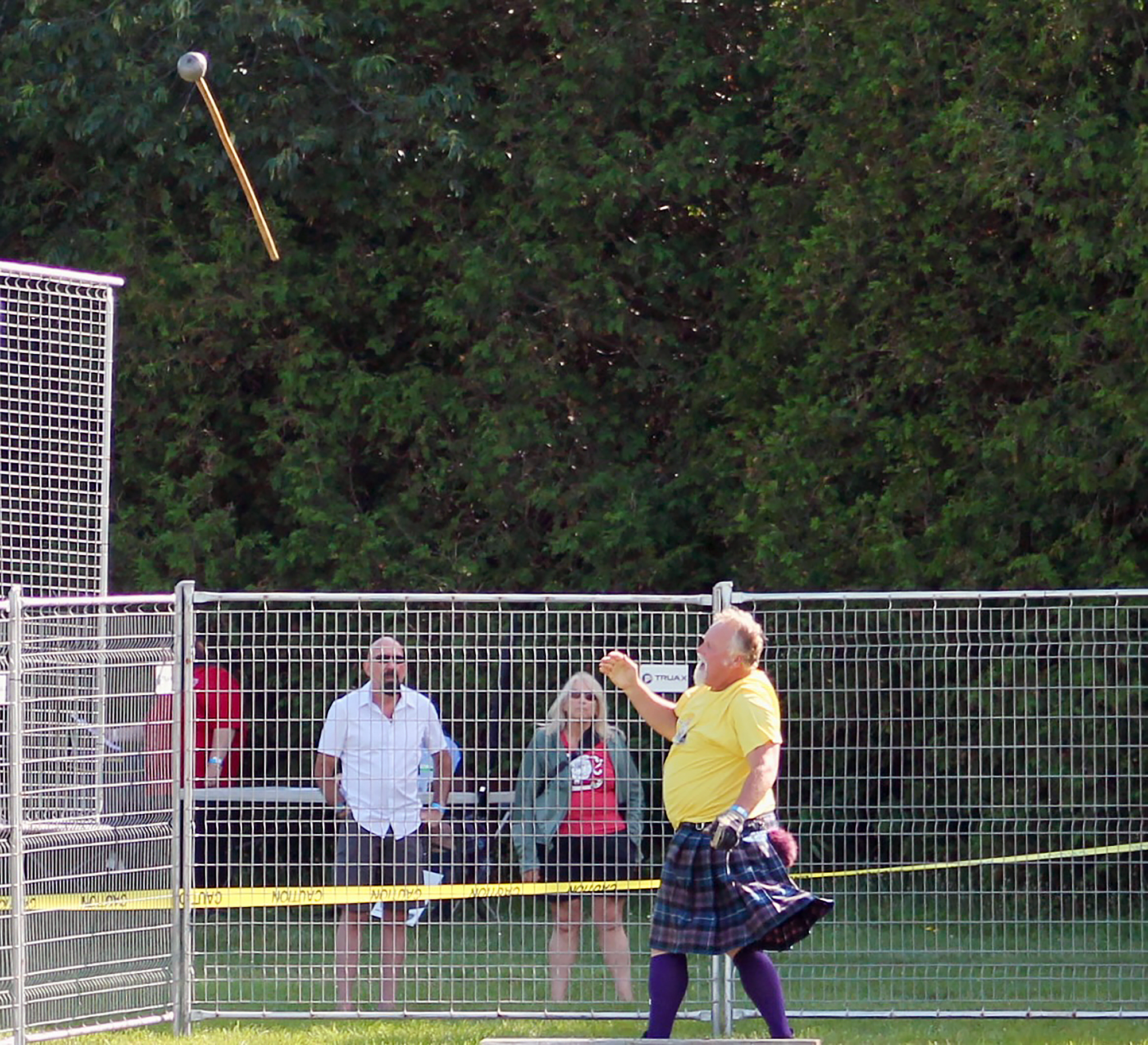 World-class Masters competitor Michael Dibbley throws the hammer during the heavy events competition at the Kingsville Highland Games.