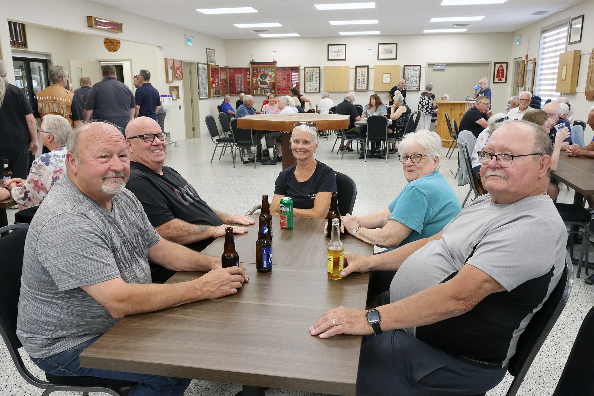 Dennis Ribble, George Church, Cheryle Church, Donna Corlett and Bob Corlett gather during the reopening of Wheatley Legion Branch 324.