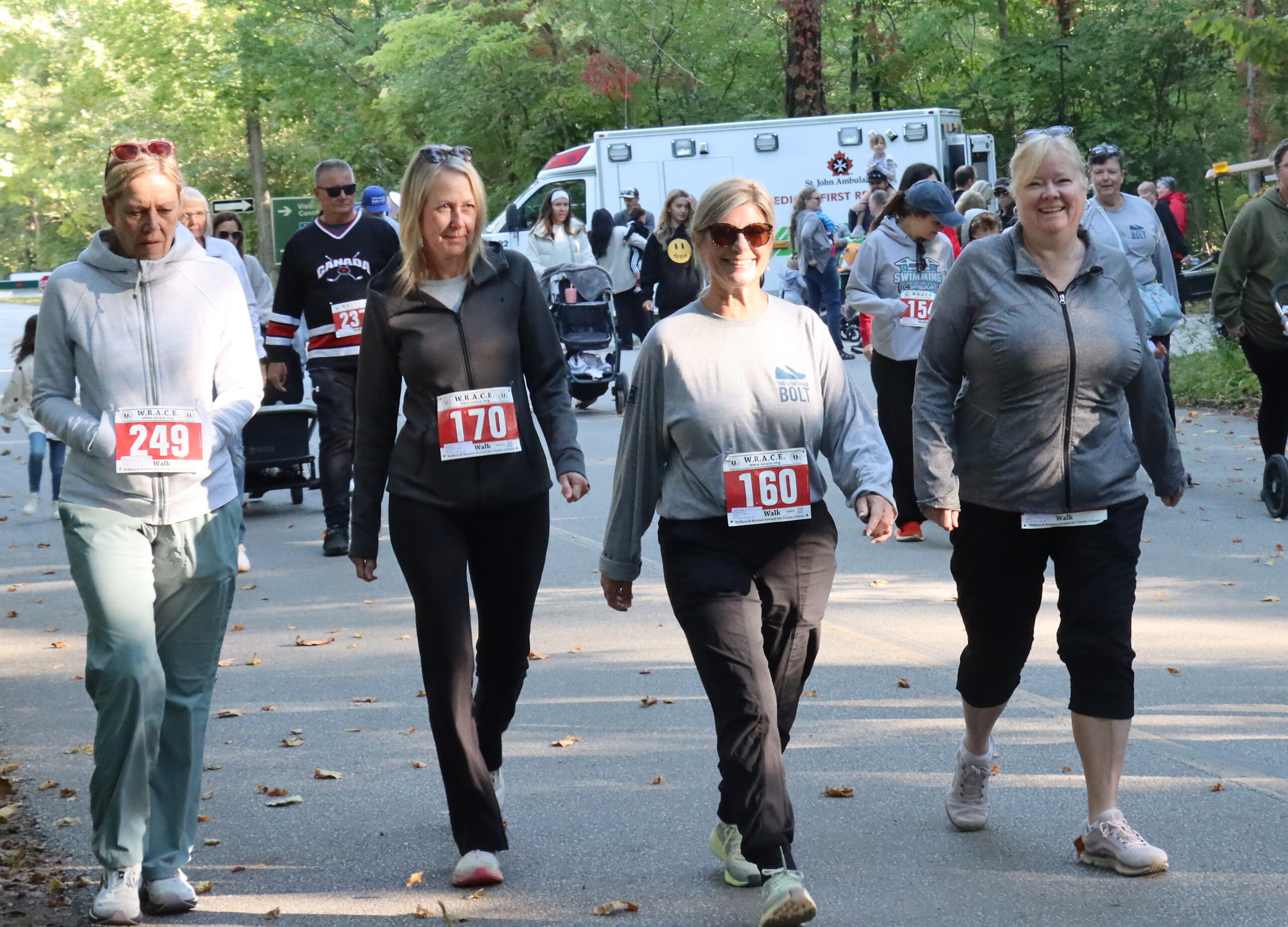 walkers Wendy Toews, Jennifer Enns, Jennifer Driedger and Bonnie Jadischke start out on the 5k walk.